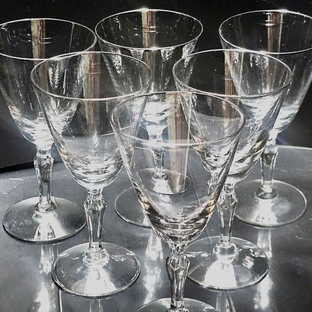 6 Fostoria Engagement Platinum Cocktail Glasses 5.25" vtg silver trim 4oz toasti - Picture 3 of 9